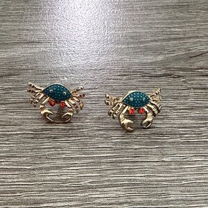 Crab Shaped Earrings with Teal and Red Accents